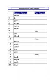 English worksheet: A test of simple verb forms
