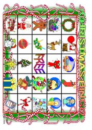 English Worksheet: Christmas Bingo board 3-4 (of 10)  and  Calling Cards 17-24 (of 24) plus backs