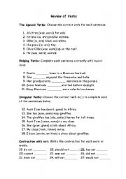 English worksheet: Review of Verbs