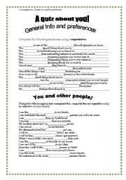 English worksheet: A quiz about you