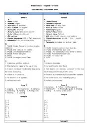 English Worksheet: test - 7th grade key