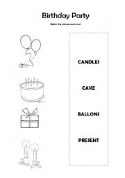 English Worksheet: Birthday Party matching