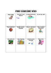 English Worksheet: find someone who