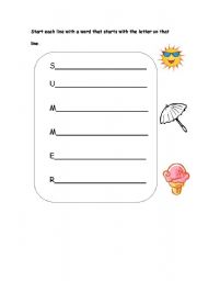 English Worksheet: Acrostic Poem