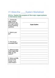 English Worksheet: If I Were an Organ System