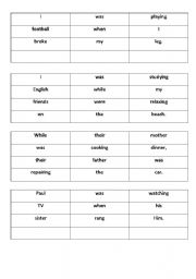 English worksheet: Past simple & continuous scrambled sentences