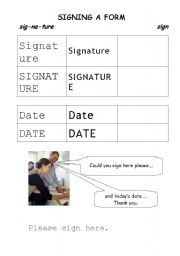 English Worksheet: Signing a Form