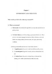 English Worksheet: American Government Chapter 1 Government and the State