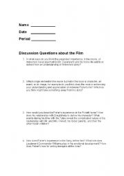 English worksheet: Antwone Fisher Discussion Questions