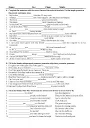 worksheet on wh-question, preposition of place, simple present tense and present continuous