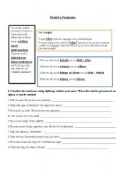 English Worksheet: relative pronouns 