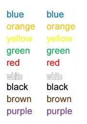 English worksheet: Colour words in colour