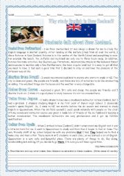 TEST -A TOUR AROUND ENGLISH SPEAKING COUNTRIES - STUDENTS TALK ABOUT NEW ZEALAND-READING+LANGUAGE WORK+WRITING