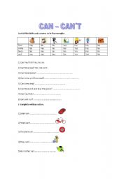 English Worksheet: CAN -CANT