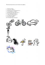 English worksheet: Colour the objects