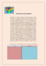 English worksheet: Word search: Fruit and vegetables