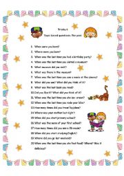 English Worksheet: Trinity 4 subject area questions : The Past