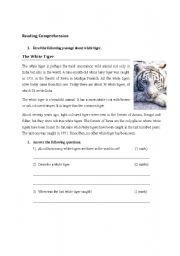 tiger worksheet worksheets comprehension reading