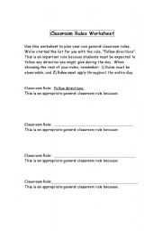 English worksheet: classroom rules worksheet