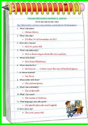 English Worksheet: Personal Information - Listening  and writing - 2 pages