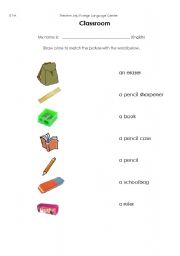 English Worksheet: Classroom Objects - Matching