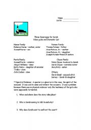 English worksheet: Character and Video guide for movie Three Sovereigns for Sarah