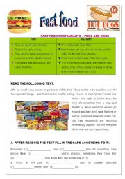 Fast Food - pros & cons; comprehension, and essay (2 pages)
