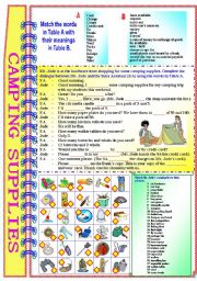 Shopping For Camping Supplies with answer key** fully editable
