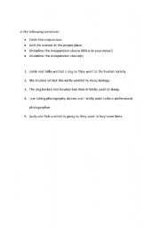 English worksheet: Compound Sentence Review