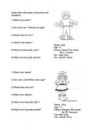 English Worksheet: general questions with the usage of  her and his.