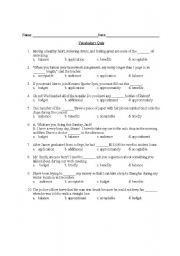 English Worksheet: Multiple Choice Vocabulary Worksheet