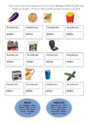 English worksheet: Food - American English x British English