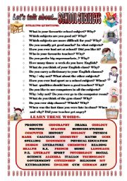 English Worksheet: LETS TALK ABOUT SCHOOL SUBJECTS (SPEAKING SERIES 87)