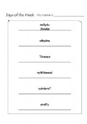 English worksheet: Days of the week puzzle