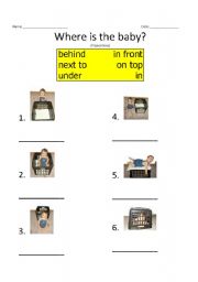 English Worksheet: Prepositions: Where is the baby?