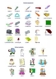 School stationery and school subjects