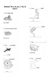 English worksheet: Animals Yes it can / No, it cant