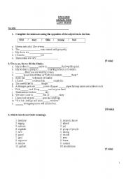 English worksheet: English test paper for the students in grade 9