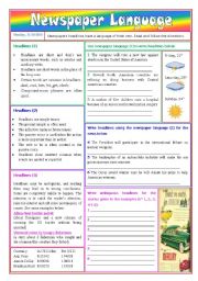 Newspaper language - headlines (directions and exercises) - keys included [2 pages] ***fully editable