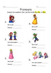 Pronouns: he, she, or they? - ESL worksheet by mchichelo