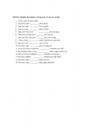 English Worksheet: Use my, your, his, her, our, or their.