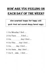 English Worksheet: feelings and days of the week