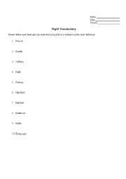 English worksheet: Night Vocabulary #1