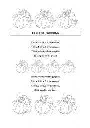 English Worksheet: 10 little pumpkins coloring for children
