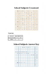 English worksheet: School Subjects Crossword