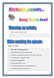 MOVIE TIME: Bang! Youre dead! (gun violence) (by Hitchcock) - Comprehensive PROJECT - 14 TASKS - 4 Pages - Comprehensive Answer KEY.