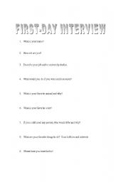 English Worksheet: First Day Interview