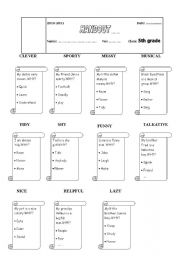 English Worksheet: SPEAKING PAPER on personality adjectives 2