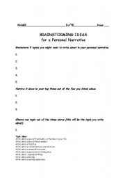 English Worksheet: Brainstorming Sheet