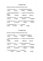 English worksheet: vocabulary quize